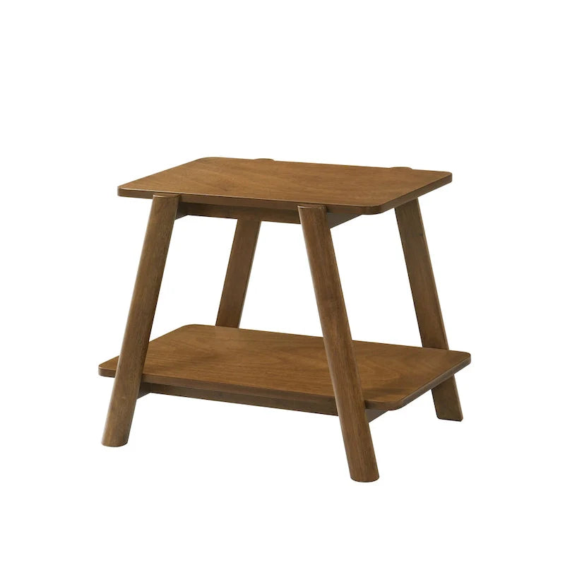 Mesa auxiliar de estante de madera moderna de mediados de siglo, acabado nogal