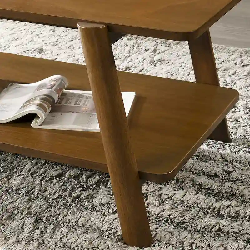 Mesa auxiliar de estante de madera moderna de mediados de siglo, acabado nogal