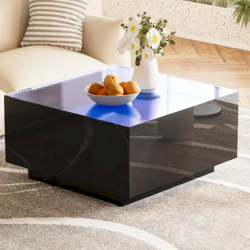 Mesa de centro LED con tapa de vidrio templado esmerilado