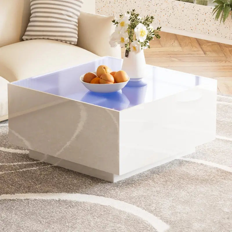 Mesa de centro LED con tapa de vidrio templado esmerilado