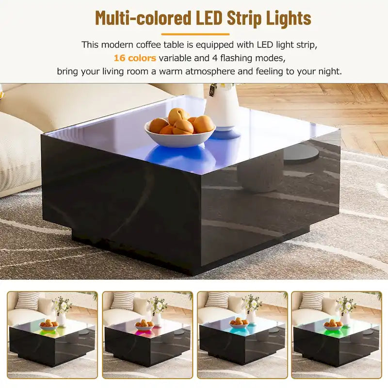 Mesa de centro LED con tapa de vidrio templado esmerilado