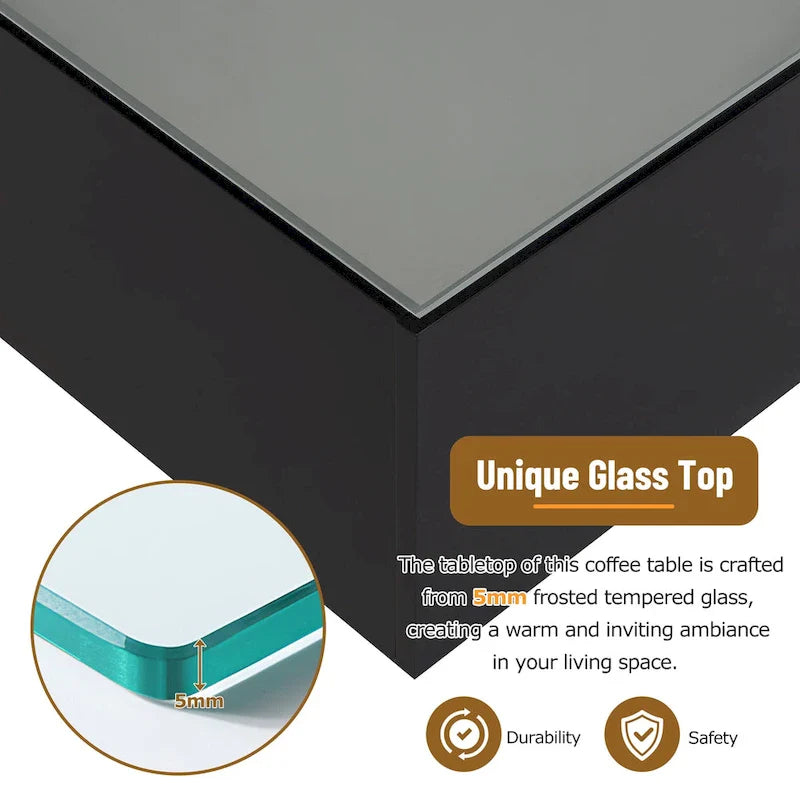 Mesa de centro LED con tapa de vidrio templado esmerilado