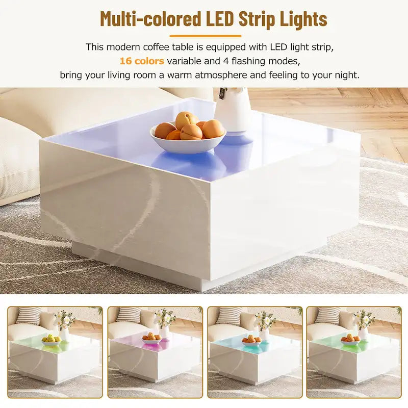 Mesa de centro LED con tapa de vidrio templado esmerilado