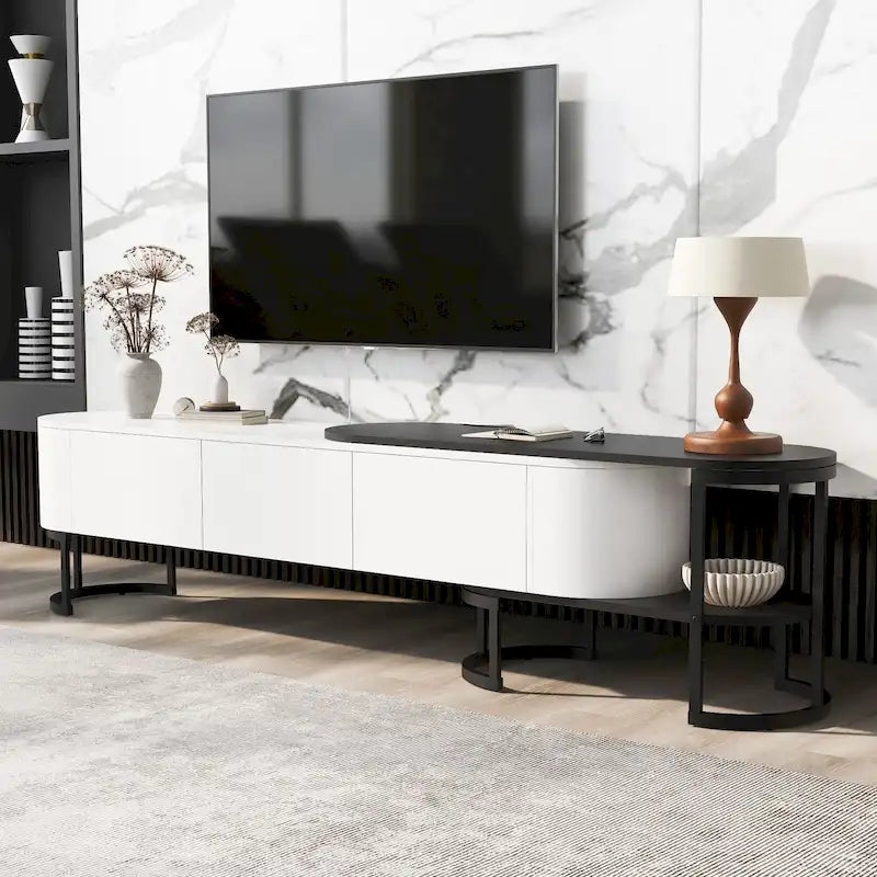 Mueble de TV Extensible con 3 Cajones y Patas Metálicas Ajustables (Compatible con televisores de hasta 75 pulgadas)