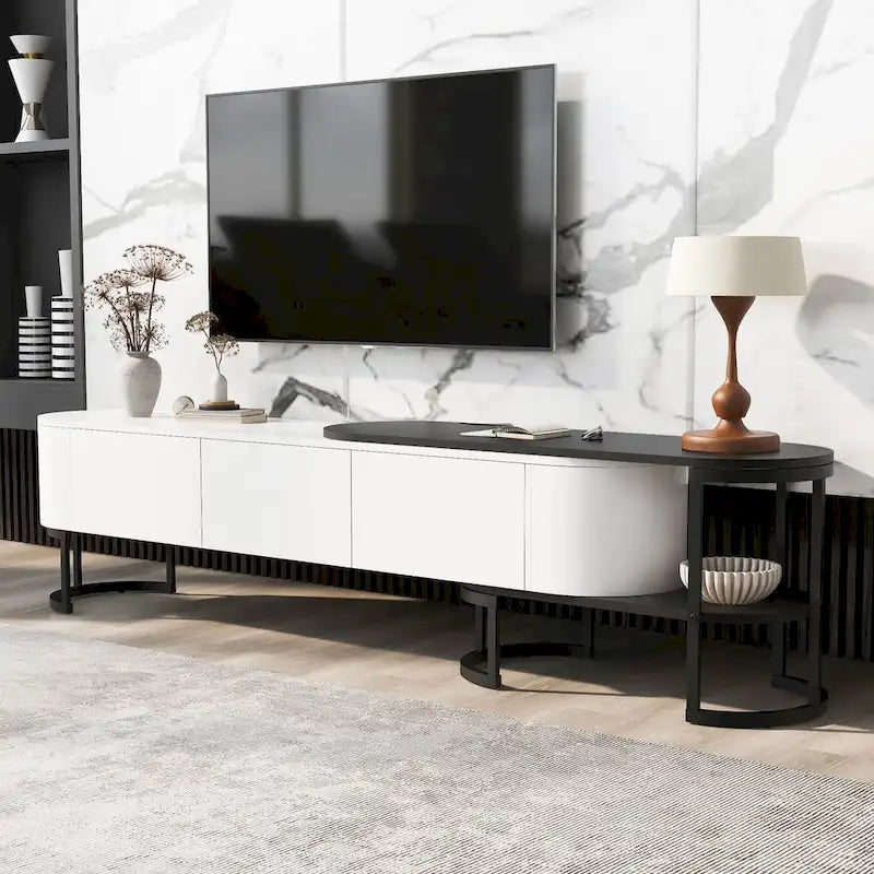 Mueble de TV Extensible con 3 Cajones y Patas Metálicas Ajustables (Compatible con televisores de hasta 75 pulgadas)