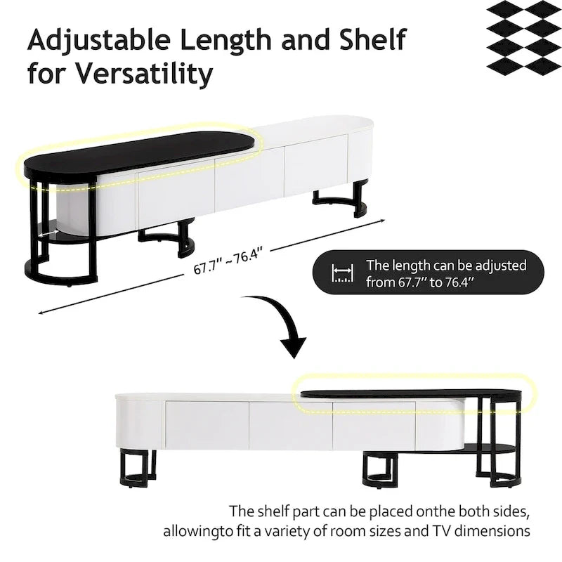 Mueble de TV Extensible con 3 Cajones y Patas Metálicas Ajustables (Compatible con televisores de hasta 75 pulgadas)