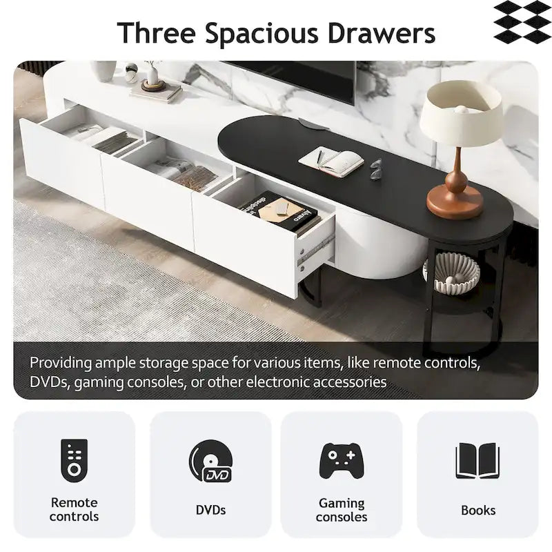 Mueble de TV Extensible con 3 Cajones y Patas Metálicas Ajustables (Compatible con televisores de hasta 75 pulgadas)
