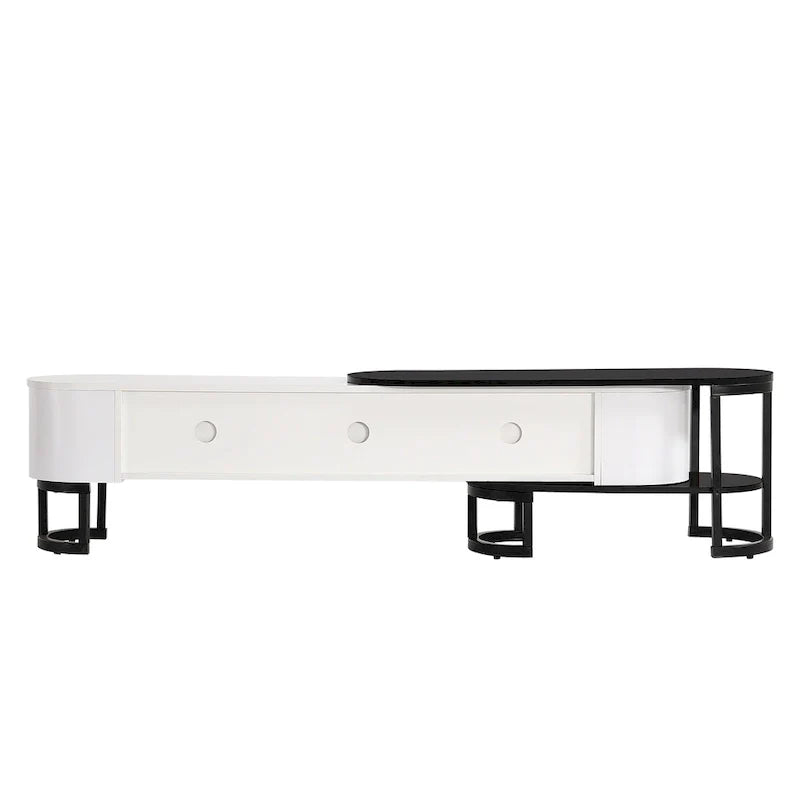 Mueble de TV Extensible con 3 Cajones y Patas Metálicas Ajustables (Compatible con televisores de hasta 75 pulgadas)