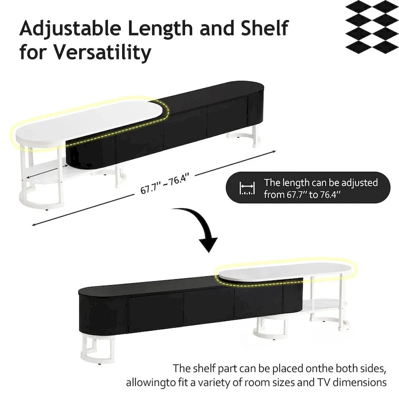 Mueble de TV Extensible con 3 Cajones y Patas Metálicas Ajustables (Compatible con televisores de hasta 75 pulgadas)