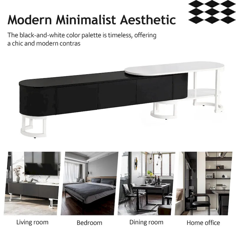 Mueble de TV Extensible con 3 Cajones y Patas Metálicas Ajustables (Compatible con televisores de hasta 75 pulgadas)