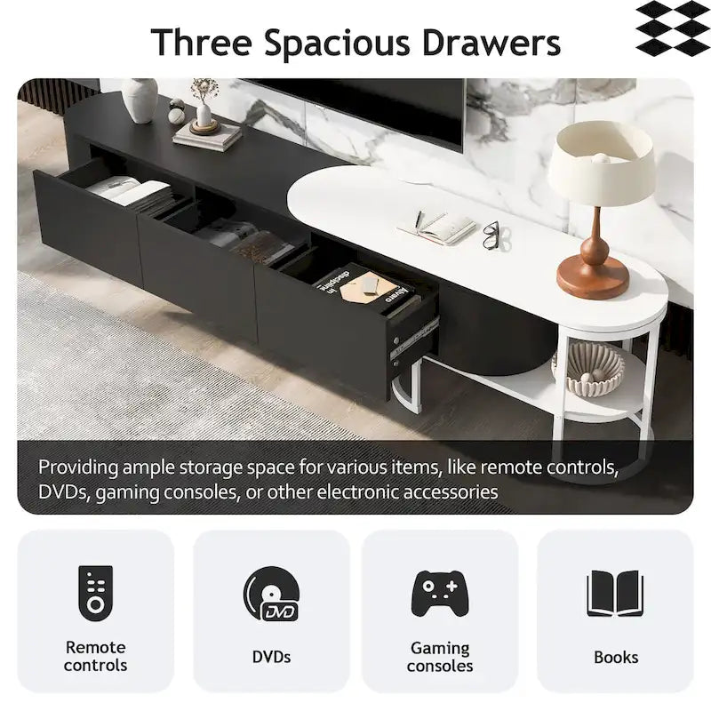 Mueble de TV Extensible con 3 Cajones y Patas Metálicas Ajustables (Compatible con televisores de hasta 75 pulgadas)