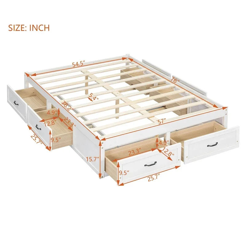 Cama Plataforma Matrimonial con 6 Cajones de Almacenamiento