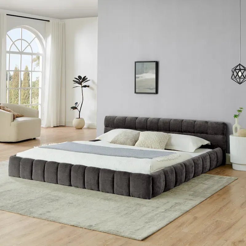 Cama de plataforma tapizada con cabecero