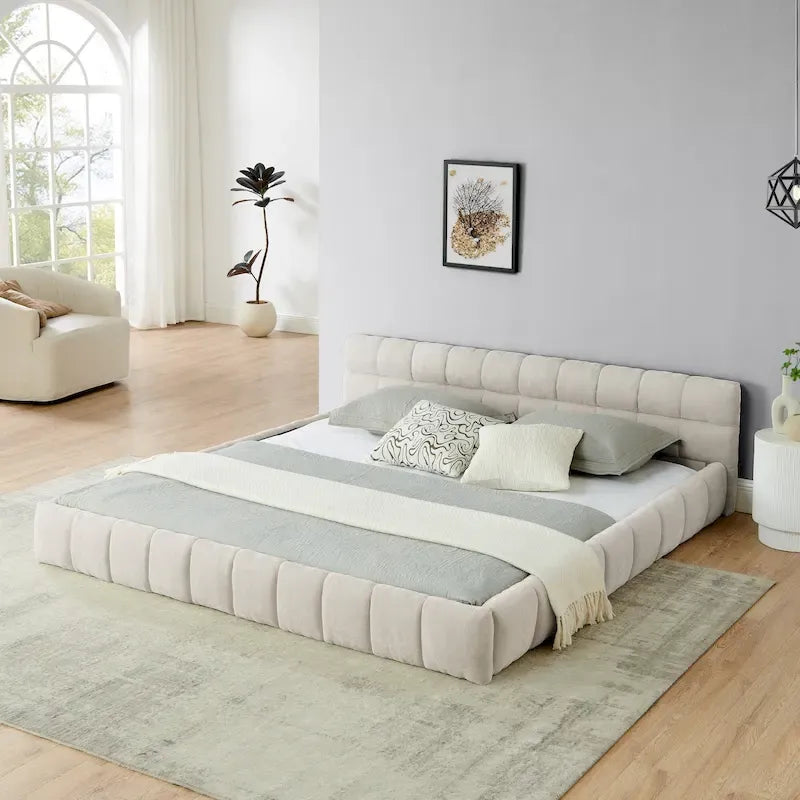 Cama de plataforma tapizada con cabecero