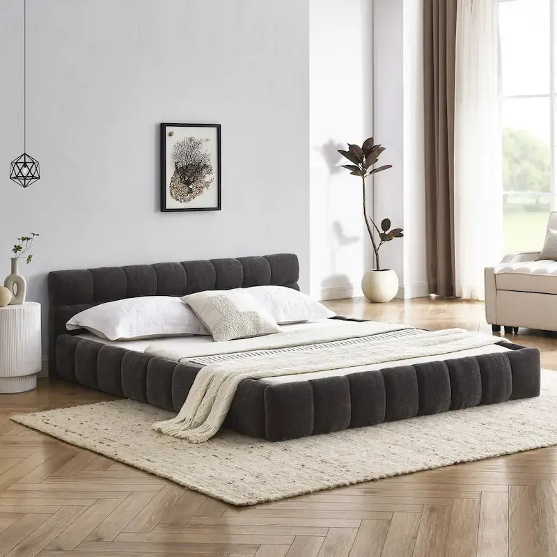 Cama de plataforma tapizada con cabecero