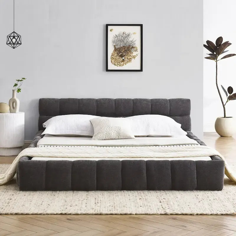 Cama de plataforma tapizada con cabecero