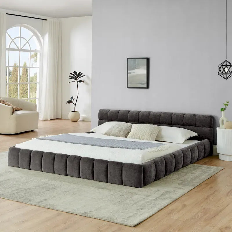 Cama de plataforma tapizada con cabecero