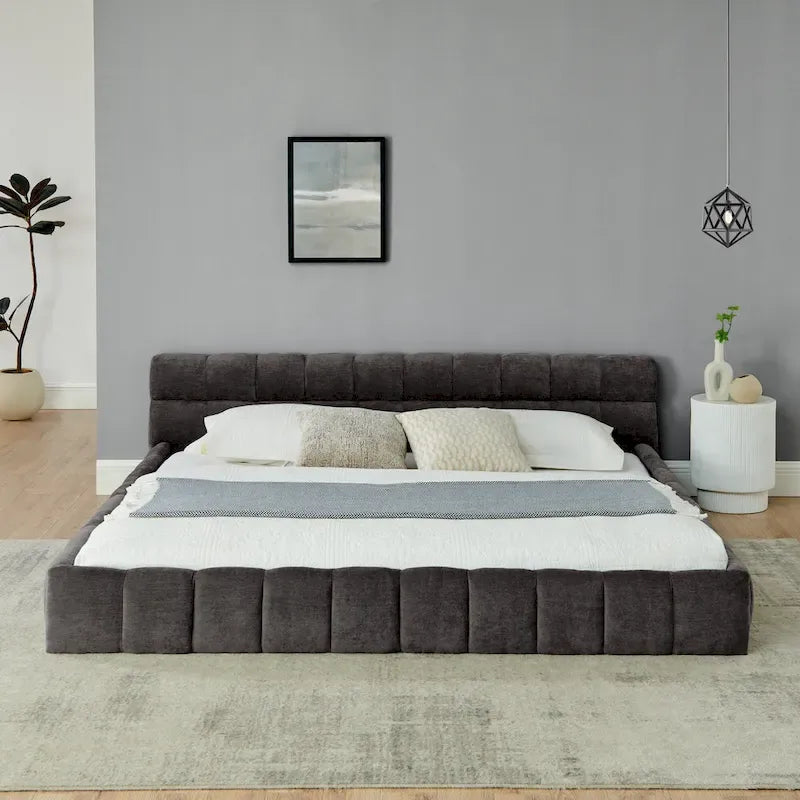 Cama de plataforma tapizada con cabecero