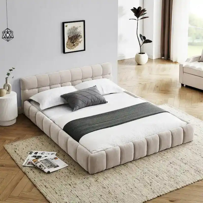 Cama de plataforma tapizada con cabecero