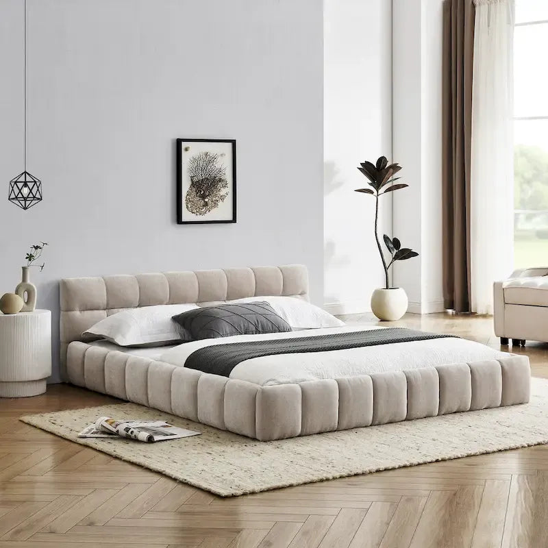 Cama de plataforma tapizada con cabecero