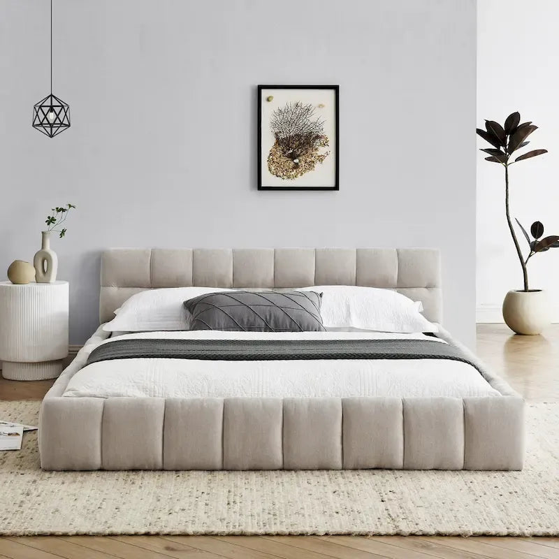 Cama de plataforma tapizada con cabecero