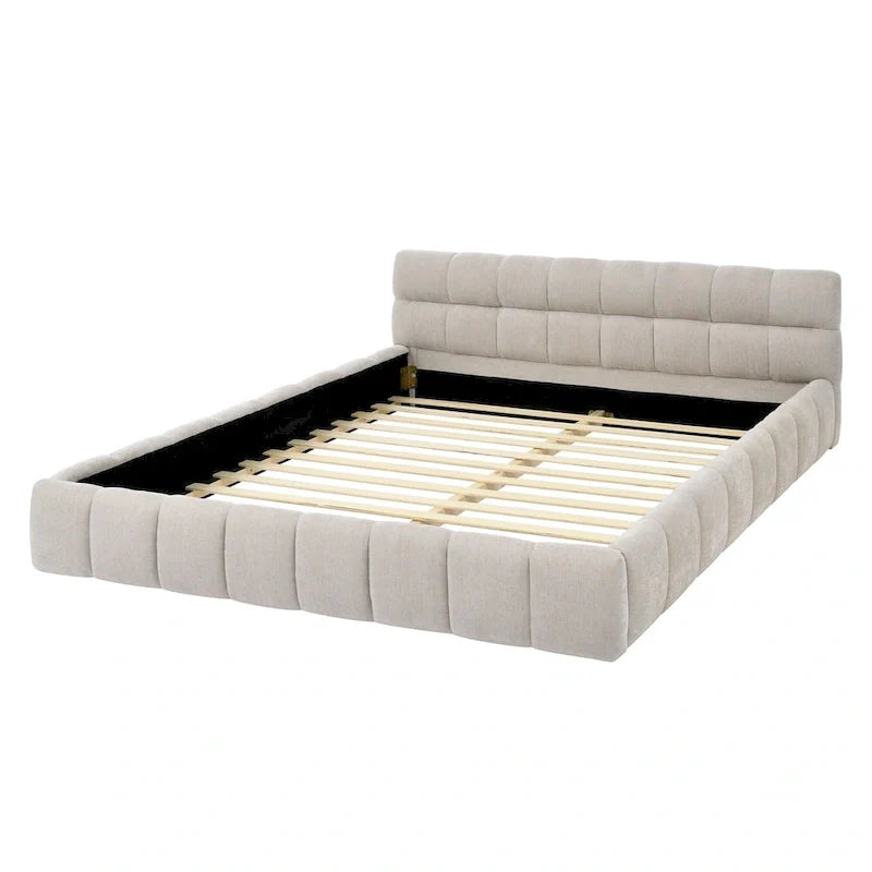 Cama de plataforma tapizada con cabecero