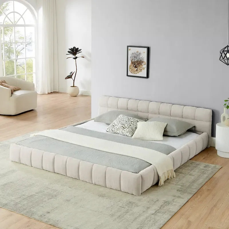 Cama de plataforma tapizada con cabecero
