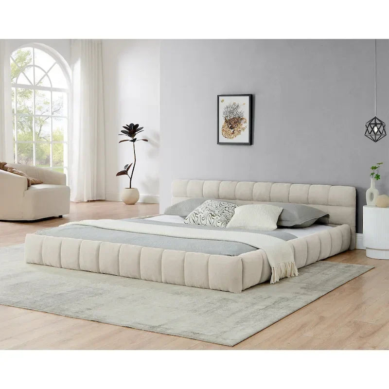 Cama de plataforma tapizada con cabecero
