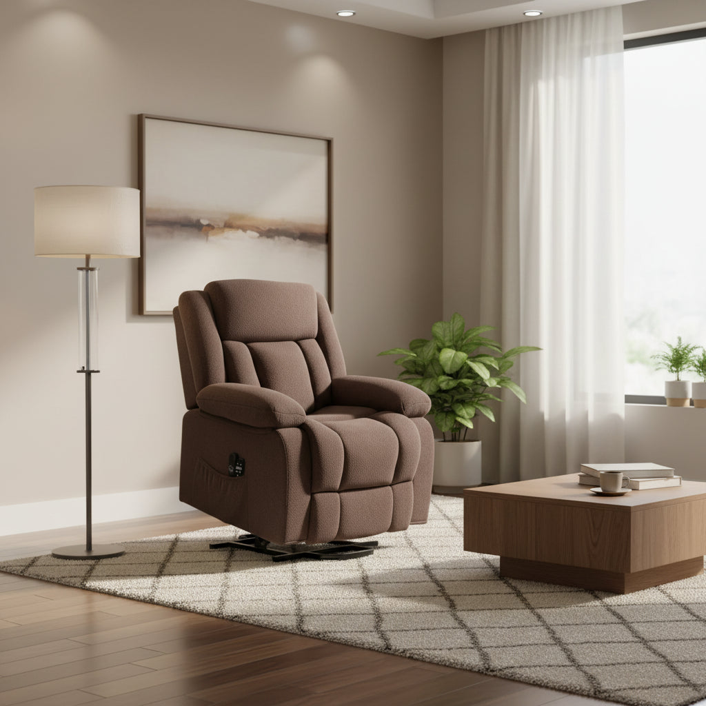 Sillón reclinable elevador eléctrico con masaje y calor, sillón reclinable de tela con control remoto