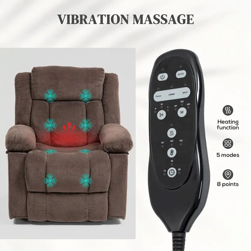 Sillón reclinable elevador eléctrico con masaje y calor, sillón reclinable de tela con control remoto