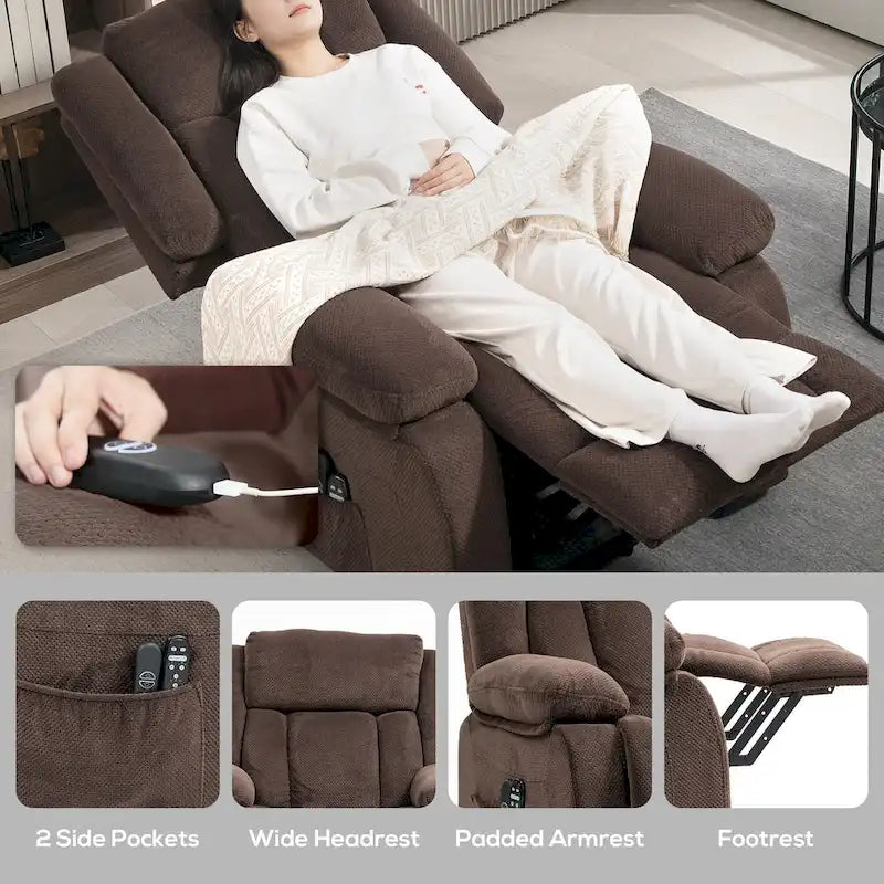 Sillón reclinable elevador eléctrico con masaje y calor, sillón reclinable de tela con control remoto