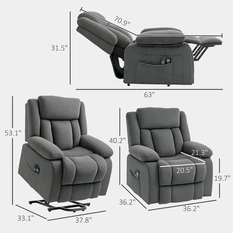 Sillón reclinable elevador eléctrico con masaje y calor, sillón reclinable de tela con control remoto