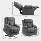Sillón reclinable elevador eléctrico con masaje y calor, sillón reclinable de tela con control remoto