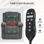 Sillón reclinable elevador eléctrico con masaje y calor, sillón reclinable de tela con control remoto