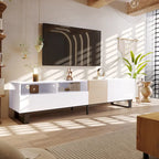 Mueble para TV de 80" con doble espacio de almacenamiento, mesa consola multimedia, centro de entretenimiento con puerta abatible