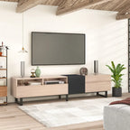 Mueble para TV de 80" con doble espacio de almacenamiento, mesa consola multimedia, centro de entretenimiento con puerta abatible