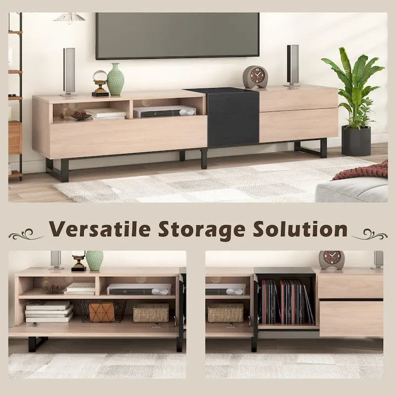Mueble para TV de 80" con doble espacio de almacenamiento, mesa consola multimedia, centro de entretenimiento con puerta abatible