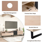 Mueble para TV de 80" con doble espacio de almacenamiento, mesa consola multimedia, centro de entretenimiento con puerta abatible