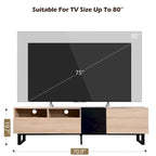 Mueble para TV de 80" con doble espacio de almacenamiento, mesa consola multimedia, centro de entretenimiento con puerta abatible