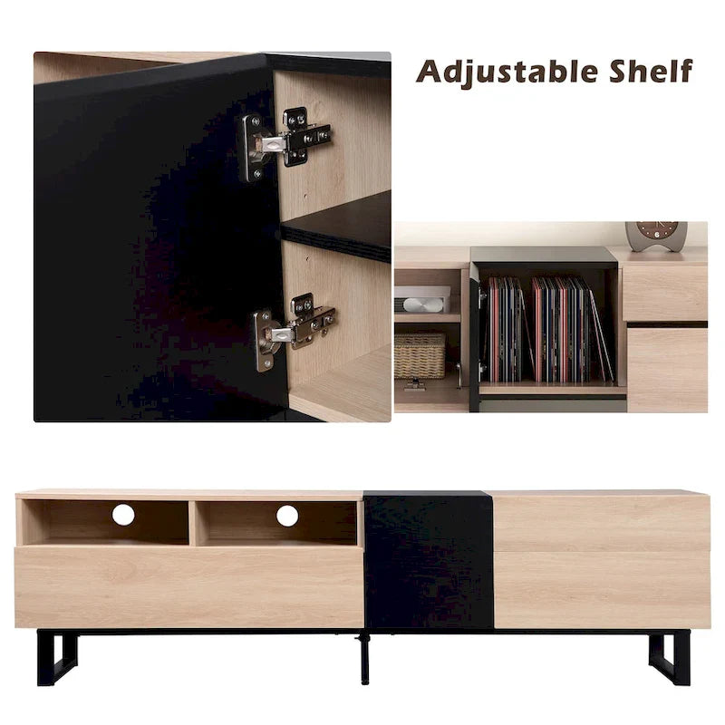 Mueble para TV de 80" con doble espacio de almacenamiento, mesa consola multimedia, centro de entretenimiento con puerta abatible