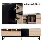 Mueble para TV de 80" con doble espacio de almacenamiento, mesa consola multimedia, centro de entretenimiento con puerta abatible