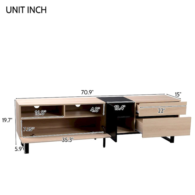 Mueble para TV de 80" con doble espacio de almacenamiento, mesa consola multimedia, centro de entretenimiento con puerta abatible