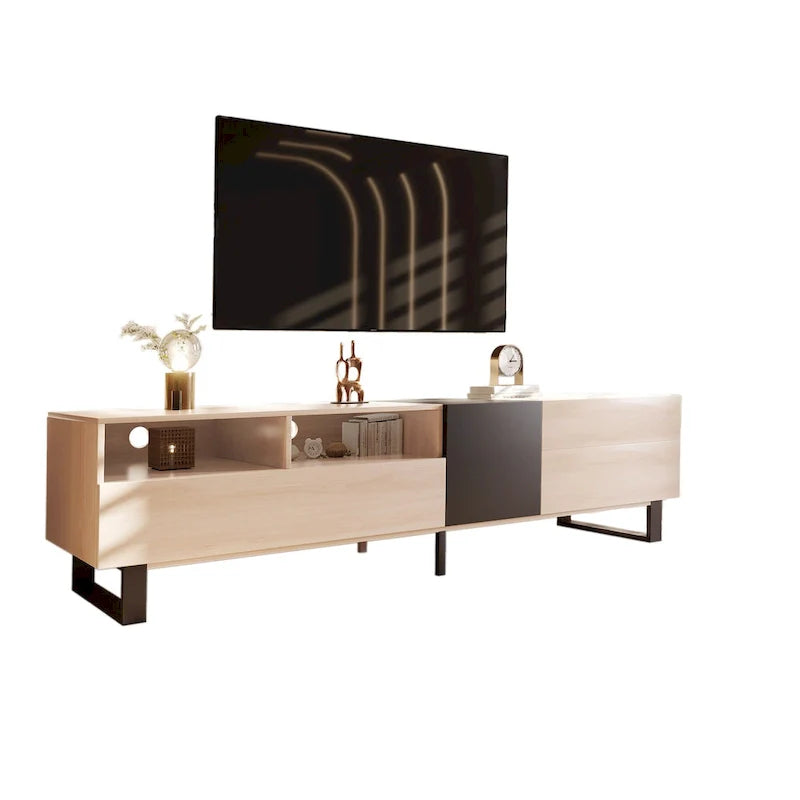 Mueble para TV de 80" con doble espacio de almacenamiento, mesa consola multimedia, centro de entretenimiento con puerta abatible