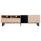 Mueble para TV de 80" con doble espacio de almacenamiento, mesa consola multimedia, centro de entretenimiento con puerta abatible