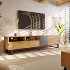 Mueble para TV de 80" con doble espacio de almacenamiento, mesa consola multimedia, centro de entretenimiento con puerta abatible