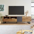 Mueble para TV de 80" con doble espacio de almacenamiento, mesa consola multimedia, centro de entretenimiento con puerta abatible