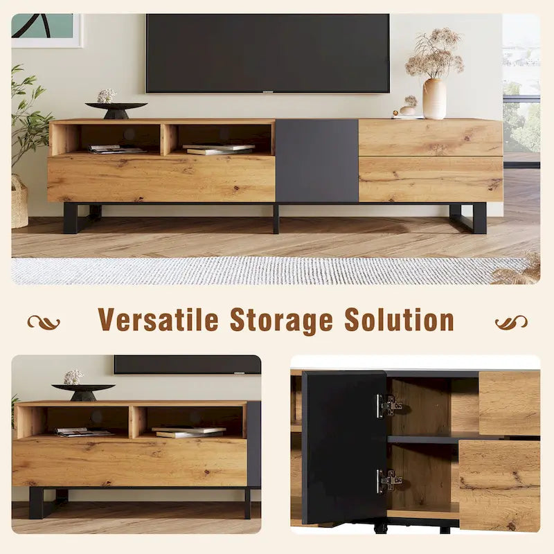 Mueble para TV de 80" con doble espacio de almacenamiento, mesa consola multimedia, centro de entretenimiento con puerta abatible