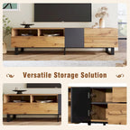 Mueble para TV de 80" con doble espacio de almacenamiento, mesa consola multimedia, centro de entretenimiento con puerta abatible