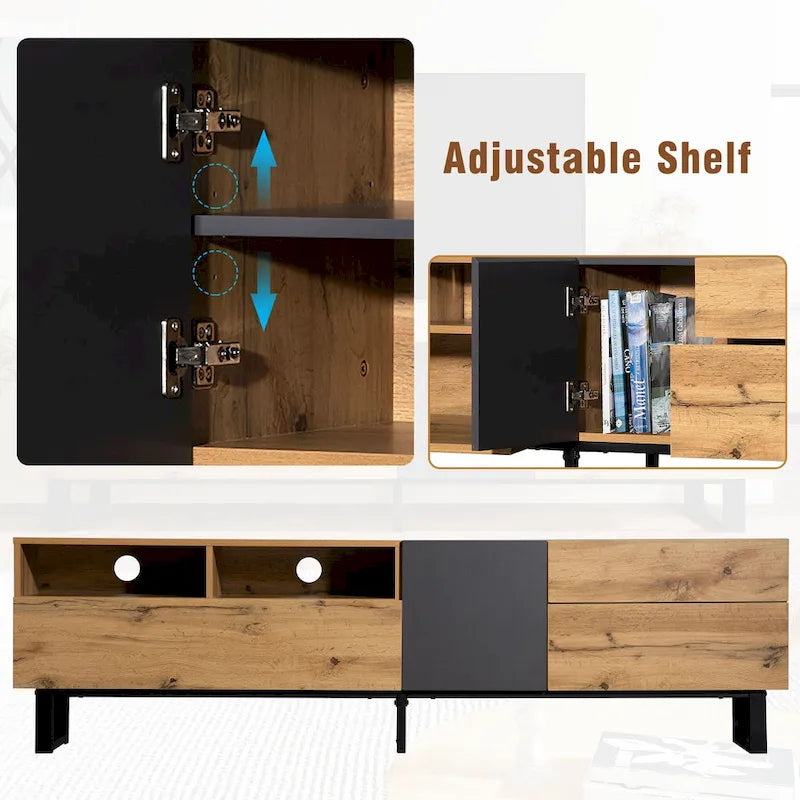 Mueble para TV de 80" con doble espacio de almacenamiento, mesa consola multimedia, centro de entretenimiento con puerta abatible