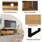 Mueble para TV de 80" con doble espacio de almacenamiento, mesa consola multimedia, centro de entretenimiento con puerta abatible
